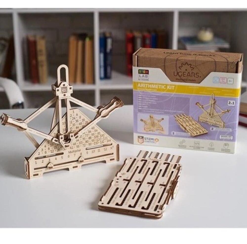 UGEARS 117pcs STEM LAB ARITHMETIC KIT -Mechanical Wooden Model SET-3D DIY Puzzle